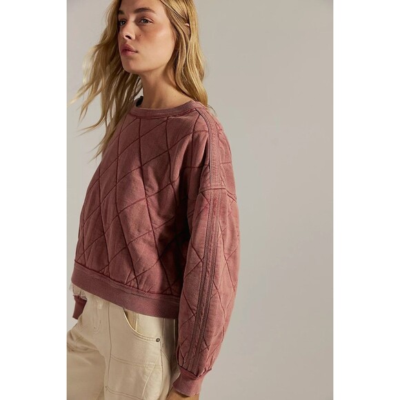 Free People We The Free Mirage Pullover Sweatshirt Top Diamond Quilted S 283932 - Picture 2 of 9